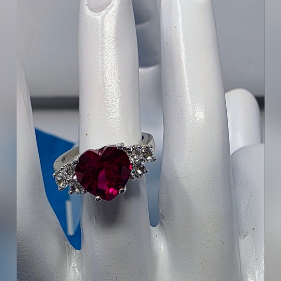 Lab Created Ruby And Diamond Cut Accent ring, size 8 - Picture 2 of 5
